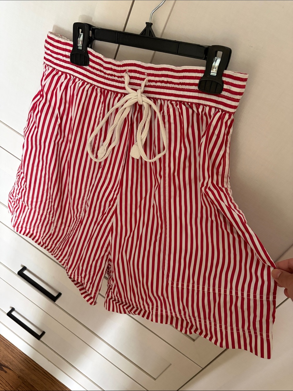 Lee Mathews Red and White Striped Bermuda High Waist Drawstring Shorts